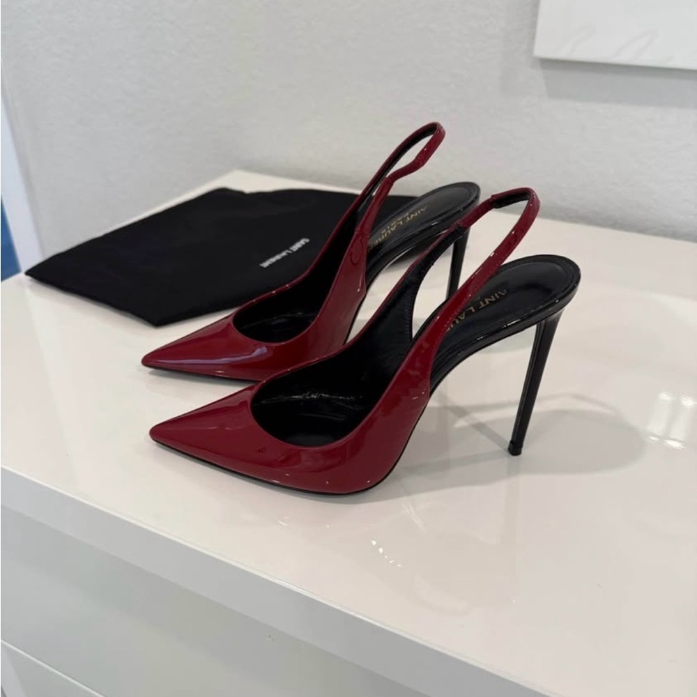 Saint Laurent Burgundy Slingback Heels very good condition